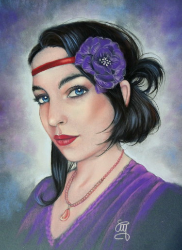"Emilie" en tons froids #ArtistSupportPledge Painting titled ""Emilie" en tons fr…" by Christine Mergnat, Original Artwork, Pastel