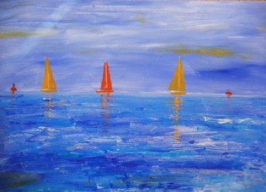 绘画 标题为“Boating at sea” 由Ivana Pelouchová (IVANEL), 原创艺术品, 丙烯 安装在木质担架架上