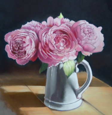 Painting titled "Pivoines #ArtistSup…" by Christine Mergnat, Original Artwork, Pastel