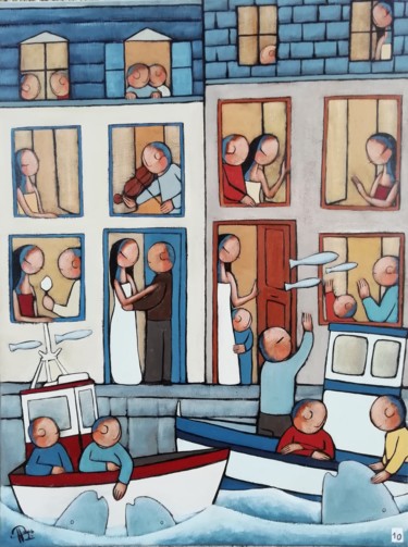 Peinture intitulée "Le petit port" par Jean-Christophe Pagès, Œuvre d'art originale, Acrylique Monté sur Châssis en bois