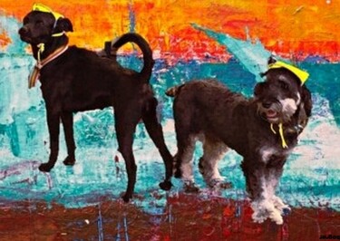 数字艺术 标题为“Wachhunde” 由Bogner Eva, 原创艺术品, 数字油画 安装在纸板上