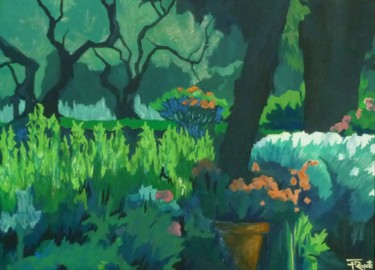 Painting titled "Jardin" by Frédérique Rouquette, Original Artwork, Acrylic Mounted on Cardboard