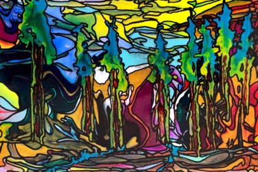 Peinture intitulée "Fôret au ciel jaune" par Anne Brigaud, Œuvre d'art originale, Acrylique