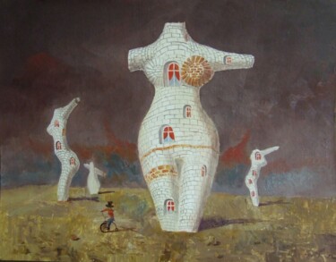 Peinture intitulée "architecture women" par Kyrylo Bondarenko, Œuvre d'art originale, Huile