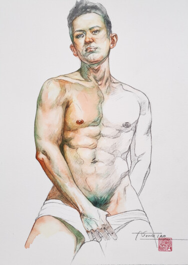 Peinture intitulée "Model#20517" par Hongtao Huang, Œuvre d'art originale, Aquarelle