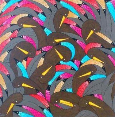 Peinture intitulée "Carnaval des échass…" par Eric Richet, Œuvre d'art originale, Acrylique Monté sur Châssis en bois