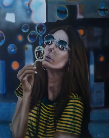 Peinture intitulée "Bulle" par Aéro, Œuvre d'art originale, Acrylique Monté sur Châssis en bois