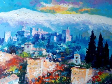 Alhambra y Sierra Nevada. Acrilico Peinture intitulée "Alhambra y Sierra N…" par Jose Camero Hernandez, Œuvre d'art originale, Acrylique