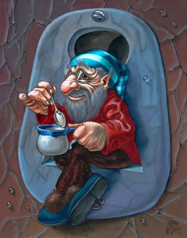 Malerei mit dem Titel "Tea in Keyhole" von Victor Molev, Original-Kunstwerk, Öl