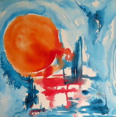Peinture intitulée "Celle qui attend -…" par Clau Redier-Clément, Œuvre d'art originale, Encre Monté sur Châssis en bois