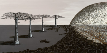 绘画 标题为“Baobabs en clair de…” 由Mileg, 原创艺术品, 丙烯 安装在木质担架架上
