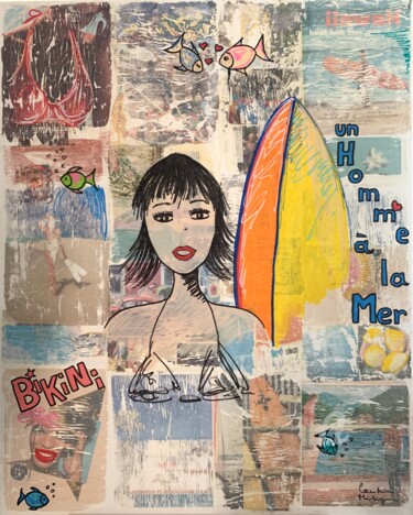 图画 标题为“Bikinis” 由Caroline Montigneaux, 原创艺术品, 标记 安装在木质担架架上