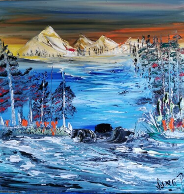 Peinture intitulée "The lake" par Pascal Jung, Œuvre d'art originale, Huile