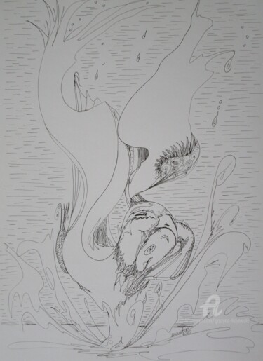 Peinture intitulée "fishing, countess,…" par Grazyna Hajewski, Œuvre d'art originale, Encre