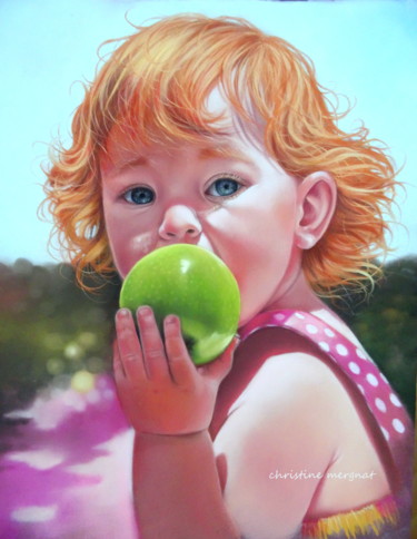 Painting titled ""Lilou"#ArtistSuppo…" by Christine Mergnat, Original Artwork, Pastel