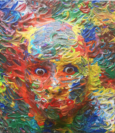 Face Art Wall Sculpture ORIGINAL 12"x10" Multi-Color Paintin 제목이 "Face Art Wall Sculp…"인 조형물 Anthony Saldivar로, 원작, 아크릴