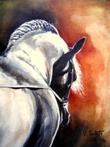 Painting titled ""longues rênes"" by Valerie Sorbets, Original Artwork, Watercolor
