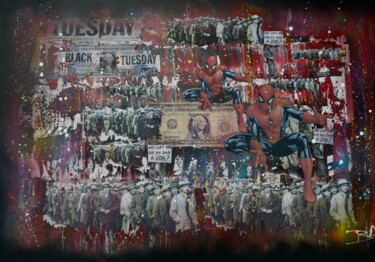 Painting titled "BIG DEPRESSION 1929" by Bad, Original Artwork, Acrylic Mounted on Wood Stretcher frame