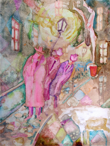 Imitation of a mural with a beautiful blue-eyed woman on her