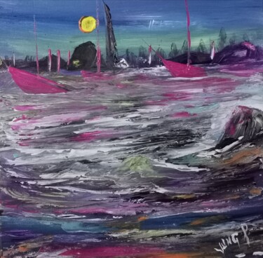 Peinture intitulée "Pink boats" par Pascal Jung, Œuvre d'art originale, Huile