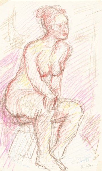 Dibujo titulada "C10 Femme Nue Assise" por Amos Zelikson, Obra de arte original, Lápiz