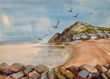 Painting titled "“Irish east coast“" by Reda Pinchera, Original Artwork, Watercolor