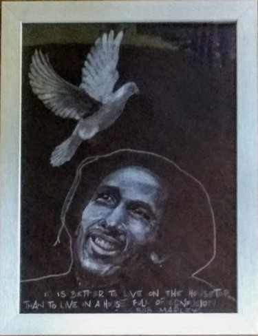 Painting titled "Bob Marley" by Greensleeves, Original Artwork, Conté Mounted on Cardboard