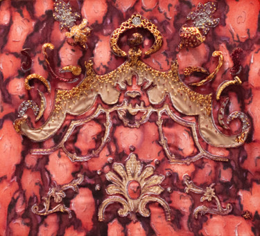 纺织艺术 标题为“Marqueterie d'or” 由Léa Coutureau, 原创艺术品, 刺绣 安装在木质担架架上