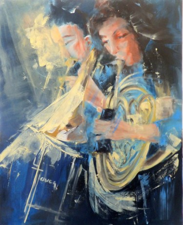 Painting titled "Symphonie des Cuivr…" by Yveline Javer, Original Artwork, Oil