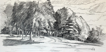 Σχέδιο με τίτλο "Le parc" από Pascal Brachet, Αυθεντικά έργα τέχνης, Μολύβι