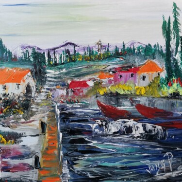 Peinture intitulée "Village of fisch man" par Pascal Jung, Œuvre d'art originale, Huile