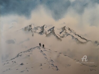 RANDONNÉE DANS LES ALPES Painting titled "RANDONNÉE DANS LES…" by Alain Devienne, Original Artwork, Watercolor