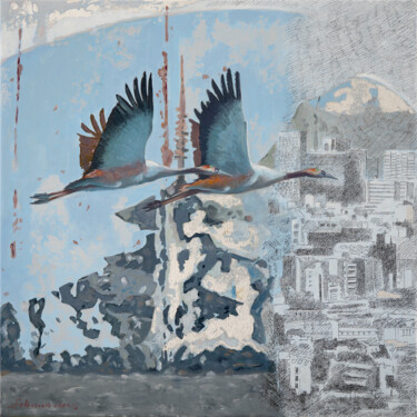 „Fuji", Fujiyama Tokyo, Gemälde Blattsilber Öl auf Leinwand Painting titled "„Fuji", Fujiyama To…" by Uwe Fehrmann, Original Artwork, Oil