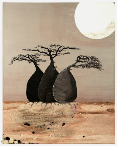 绘画 标题为“Baobabs - Trois amis” 由Mileg, 原创艺术品, 丙烯 安装在木质担架架上