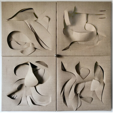 Textielkunst getiteld "TJ4E" door Stefano Mazzolini, Origineel Kunstwerk, Draad Gemonteerd op Frame voor houten brancard
