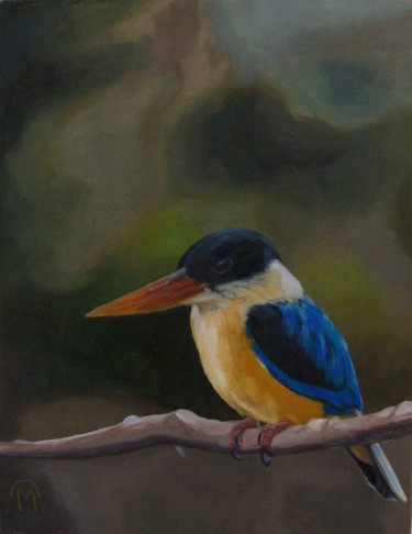 Martin-pêcheur Painting titled "Martin-pêcheur" by Guillaume Caron-Maus, Original Artwork, Oil