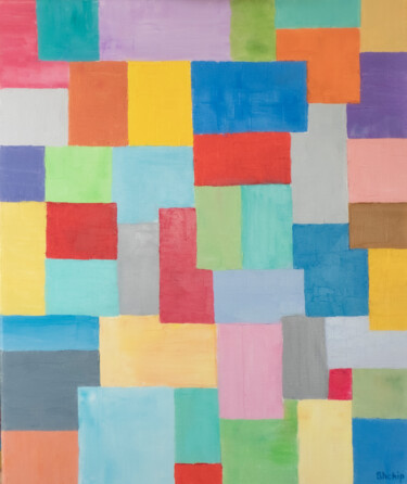 Painting titled "Colorful world" by Natalia Shchipakina, Original Artwork, Oil Mounted on Wood Stretcher frame