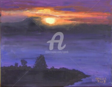 Peinture intitulée "Lever de Soleil sur…" par Colette Pennarun, Œuvre d'art originale, Huile