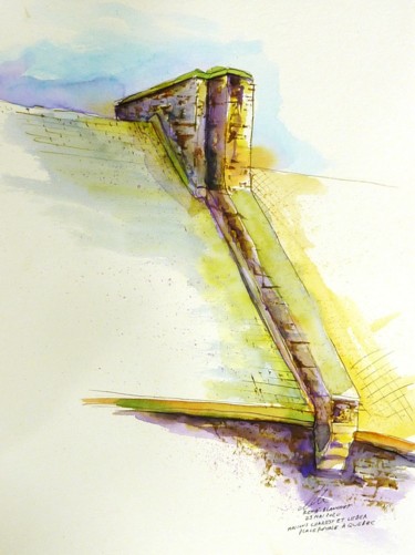 Jonctions de toitures à Place Royale à Quebec Dessin intitulée "Jonctions de toitur…" par René Blanchet, Œuvre d'art originale, Aquarelle