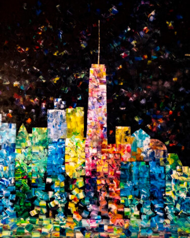 Painting titled "Jade City. New York" by Natalia Shchipakina, Original Artwork, Oil Mounted on Wood Stretcher frame