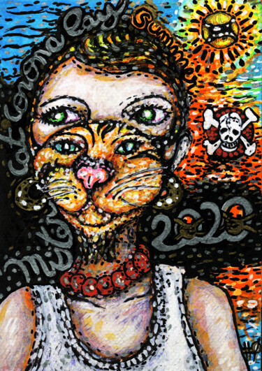 图画 标题为“#00 - Cat Corona at…” 由Karine Garelli (Reds Robin), 原创艺术品, 标记