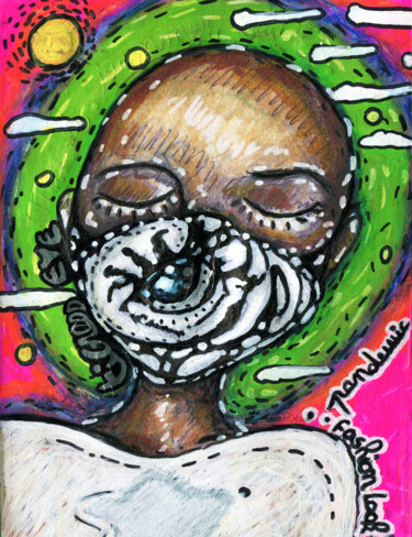 Dessin intitulée "#06-White Tigger Eye" par Karine Garelli (Reds Robin), Œuvre d'art originale, Marqueur