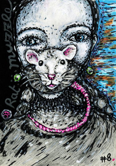 Dessin intitulée "#08-Rat Mask" par Karine Garelli (Reds Robin), Œuvre d'art originale, Marqueur
