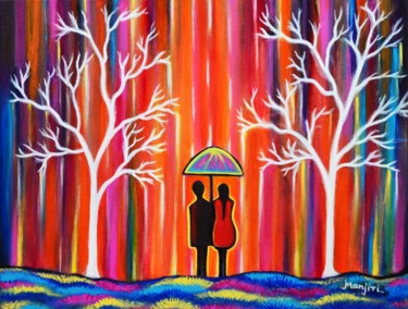 Colors of Love romantic colorful rainy painting 绘画 标题为“Colors of Love roma…” 由Artbymanjiri, 原创艺术品, 丙烯