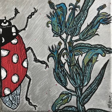 Painting titled "Demoiselle Coccinel…" by Adélaïde Andreu Leferme, Original Artwork, Acrylic Mounted on Wood Stretcher frame