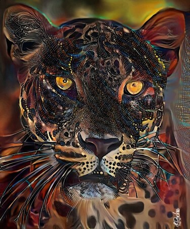 Leocoffee - Mix media on panel - Leopard-70x58 cm