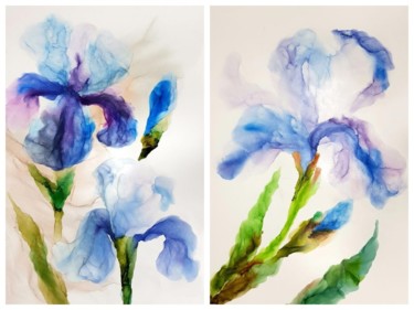 Irises (diptych) Pittura intitolato "Irises (diptych)" da Natalia Byrdina, Opera d'arte originale, Inchiostro