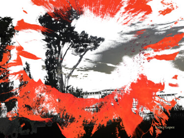 Digitale Kunst mit dem Titel "ARBRE DANS LE VENT" von Nancy Lopez, Original-Kunstwerk, Digitale Malerei Auf Keilrahmen aus H…