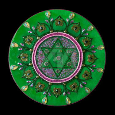 Peinture intitulée "Anahata chakra PTAB1" par Mona Bessaa, Œuvre d'art originale, Collages Monté sur Panneau de bois