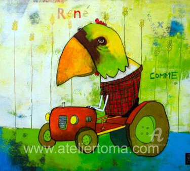 Painting titled "René" by Toma, Original Artwork, Acrylic Mounted on Wood Stretcher frame